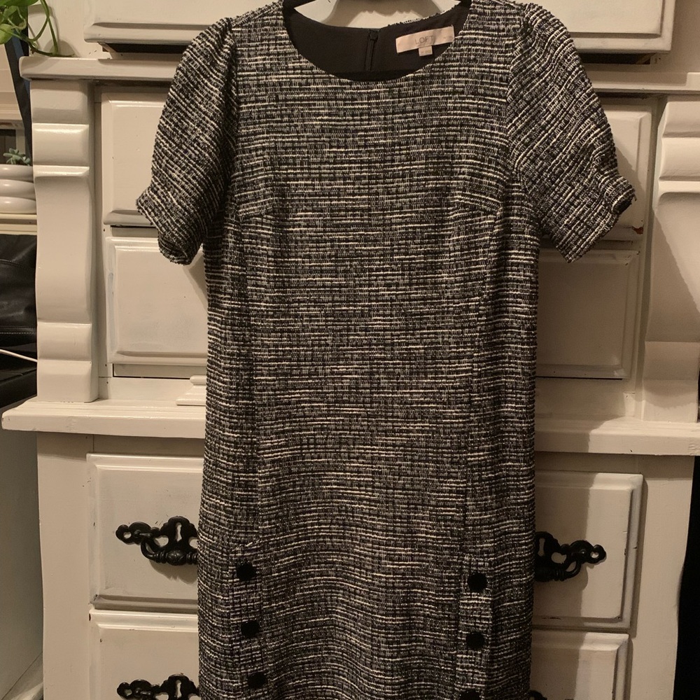 LOFT Black and White Tweed Mini Dress